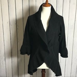 Lovely Ruffled Black Cardigan Jacket